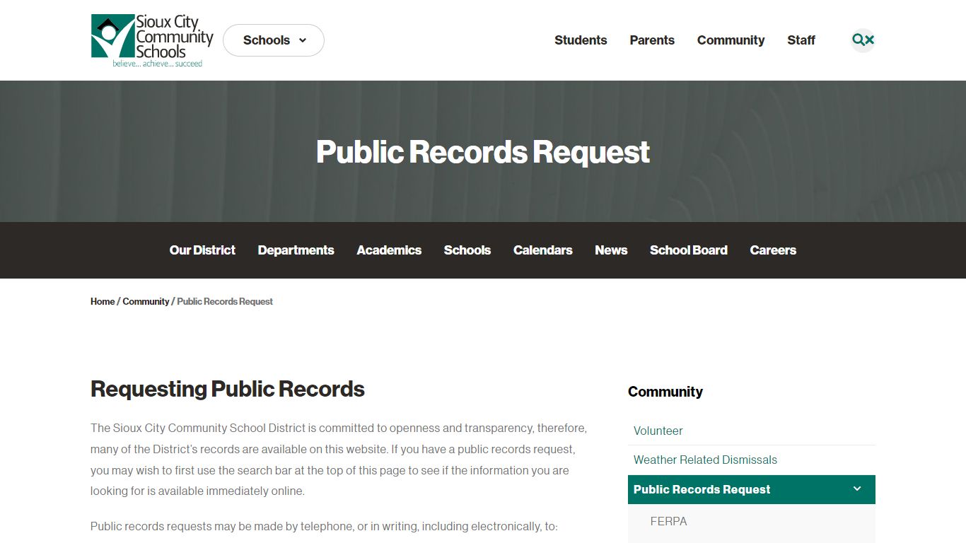 Public Records Request – Sioux City Community Schools